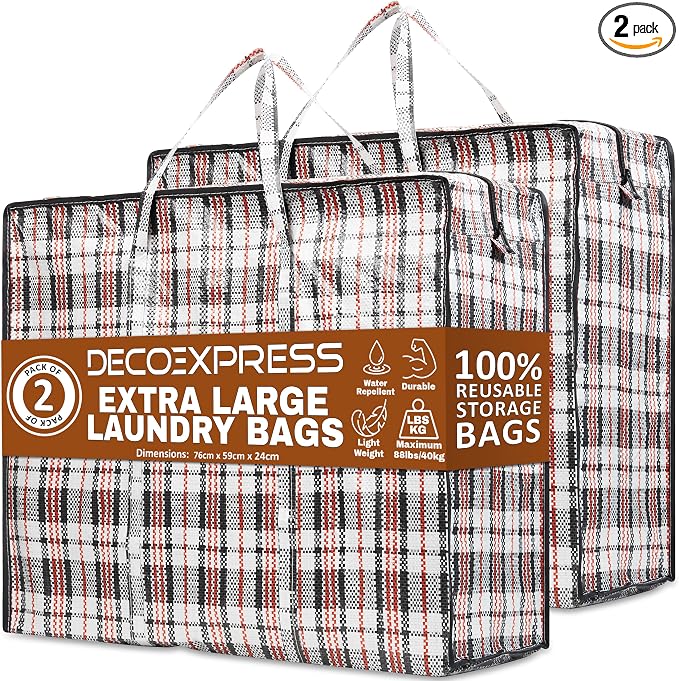 2 Pack Heavy Duty Moving Bags with Strong Zipper & Carrying Handles, 107L/ 28 gal Large Durable Clothes Storage Totes, 88 lbs Packing Moving Boxes, Closet Organizers and Storage (29.9x23.2x29.4 IN) by DECO+EXPRESS
