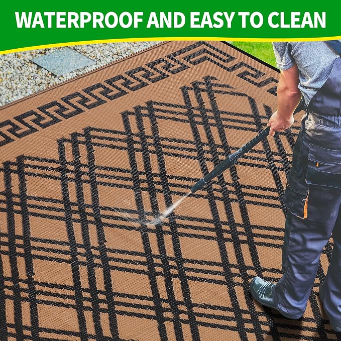 Outdoor Rugs, Outdoor Plastic Straw Rug, Reversible Waterproof Carpet for Camping, Poolside, Garden, BBQ Area, Gazebo Flooring, RV Park & Beach, Classical Style, 5x8 - Image 7