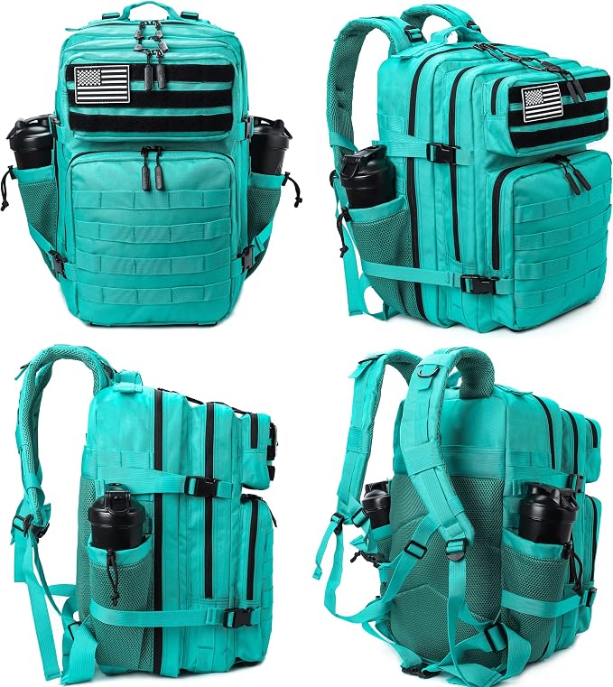 LHI Military Tactical Backpack for Men and Women 45L Army 3 Days Assault Pack Bag Large Rucksack with Molle System - Lake Blue - Image 3