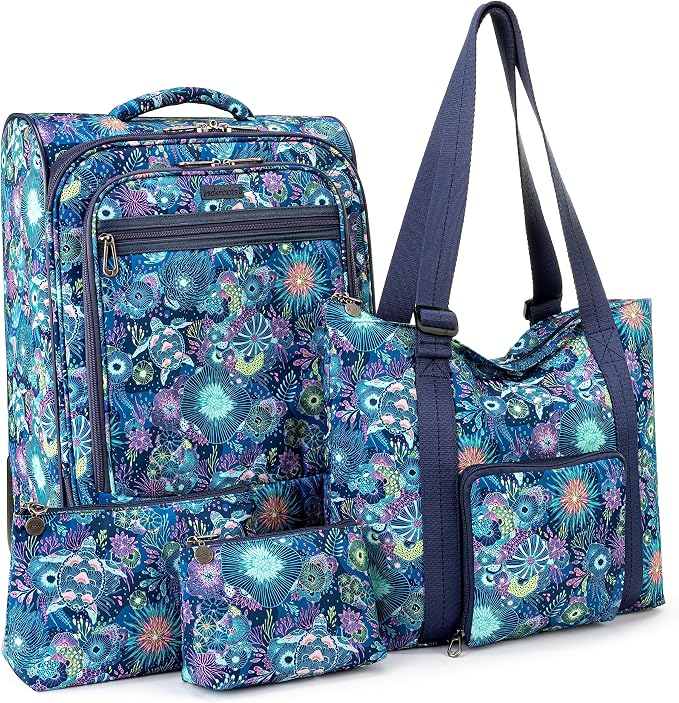 Sakroots On the Go 4 Piece Travel Bundle, Includes 21" Rolling Suitcase, Packable Large Tote, Medium & Small Pouches by Sakroots
