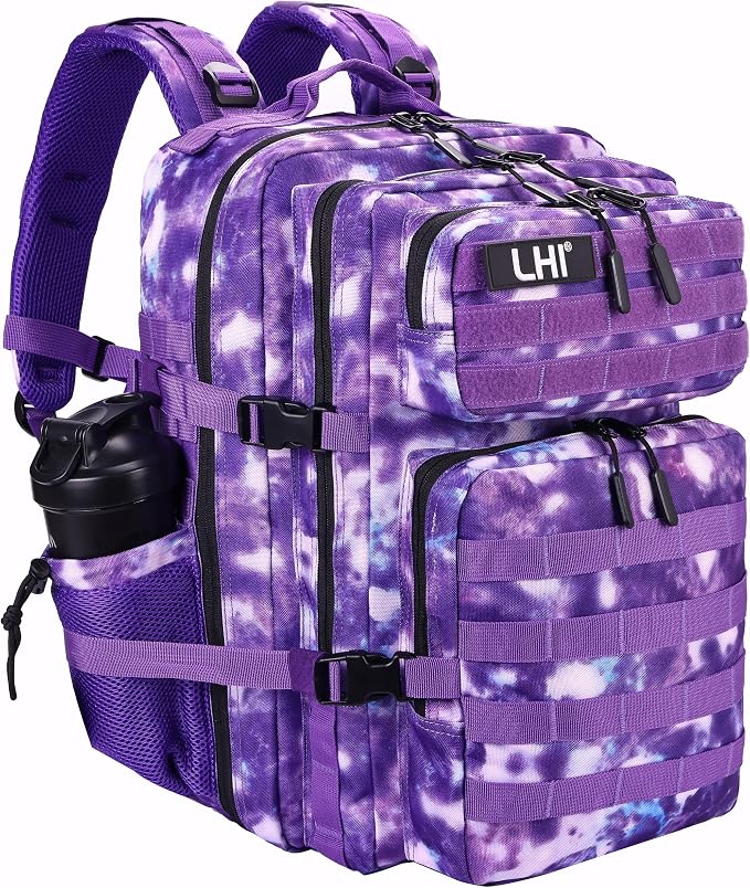 LHI Military Tactical Backpack for Men and Women 45L Army 3 Days Assault Pack Bag Large Rucksack with Molle System - Purple Camo by LHI
