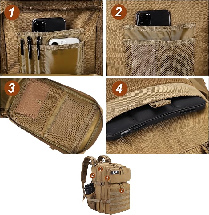 LHI Military Tactical Backpack for Men and Women 45L Army 3 Days Assault Pack Bag Large Rucksack with Molle System - Image 6