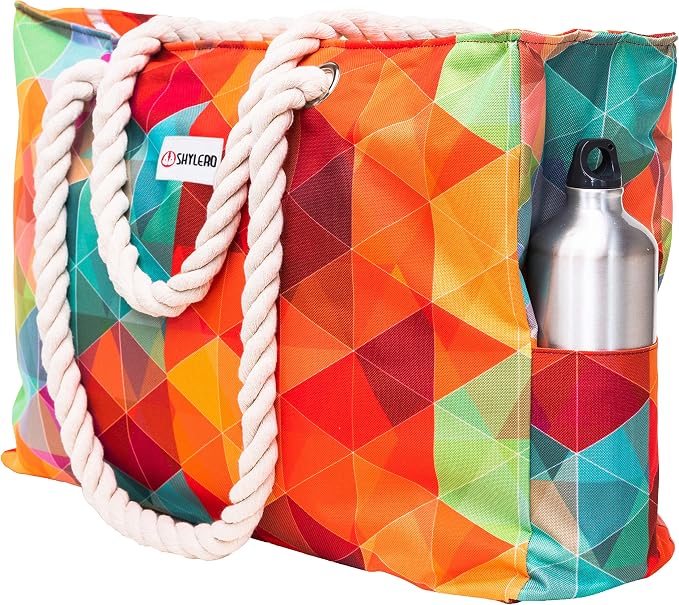 Beach Bag and Pool Bag Has Cooler Pocket, 7 Pockets Total, Zip Top. Family Size Waterproof Beach Tote by SHYLERO