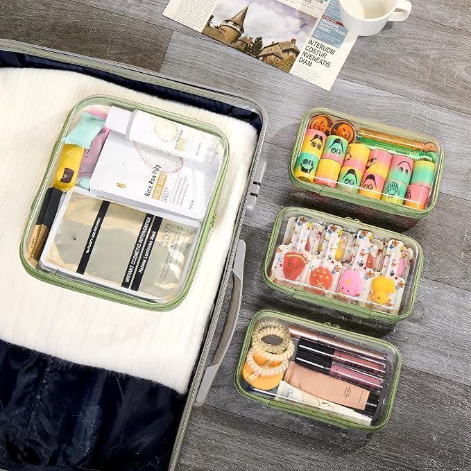 4 pcs Clear Zipper Pouches,Hard Shell Zipper Case,Toiletry Bag for Travel | CLear Diaper Bag, Toiletry Pouch, Travel Organizer, Cosmetic Bag,Toy Storage Bins (M+3S) (Mint Green) - Image 6