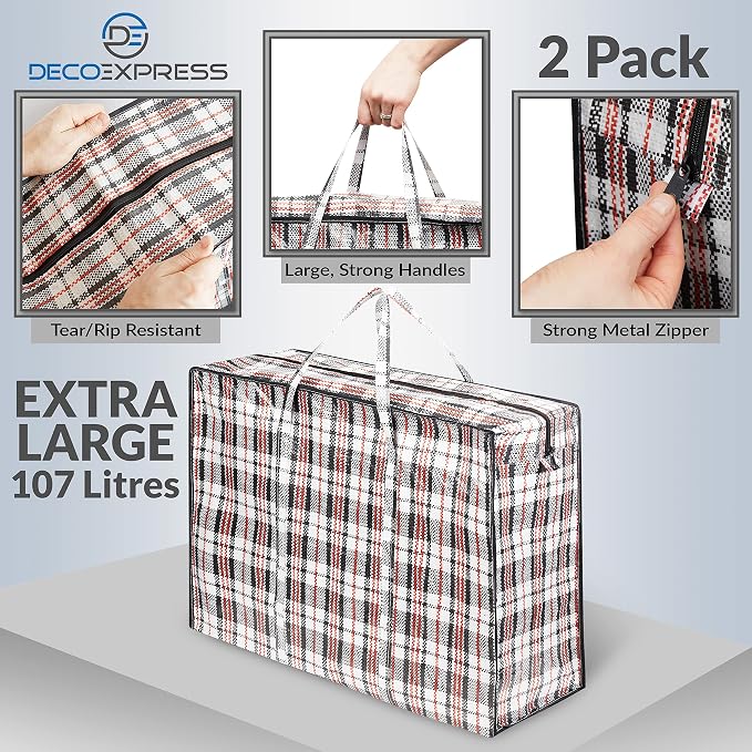 2 Pack Heavy Duty Moving Bags with Strong Zipper & Carrying Handles, 107L/ 28 gal Large Durable Clothes Storage Totes, 88 lbs Packing Moving Boxes, Closet Organizers and Storage (29.9x23.2x29.4 IN) - Image 5