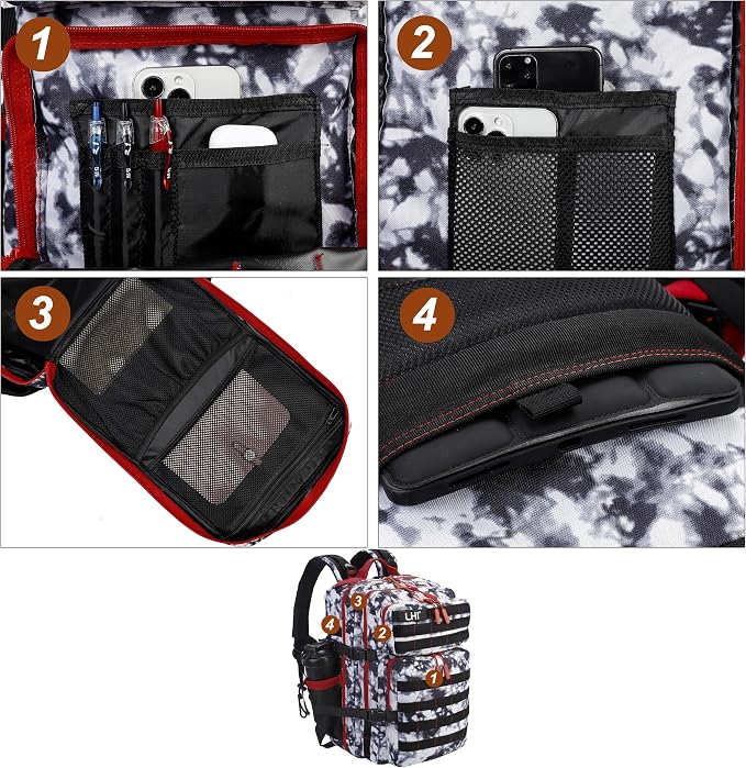LHI Military Tactical Backpack for Men and Women 45L Army 3 Days Assault Pack Bag Large Rucksack with Molle System Black and white - Image 6