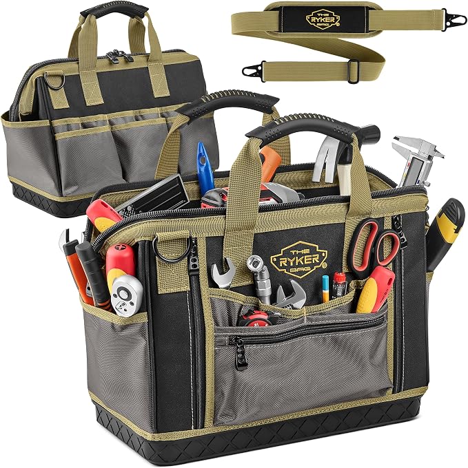 Ryker 16’’ Heavy Duty Tool Bag. Tool Box Organizer for Electrician & Plumber by TheRykerBag