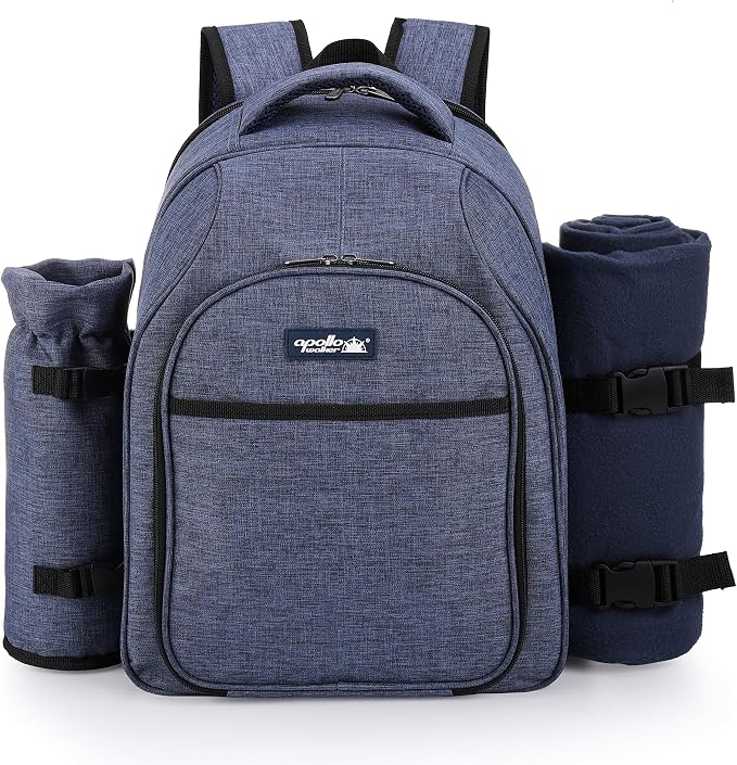 Apollo Walker Picnic Backpack Bag for 2 Person with Cooler Compartment, Detachable Bottle/Wine Holder, Fleece Blanket, Plates and Cutlery Set (2 Person, Navy) - Image 2