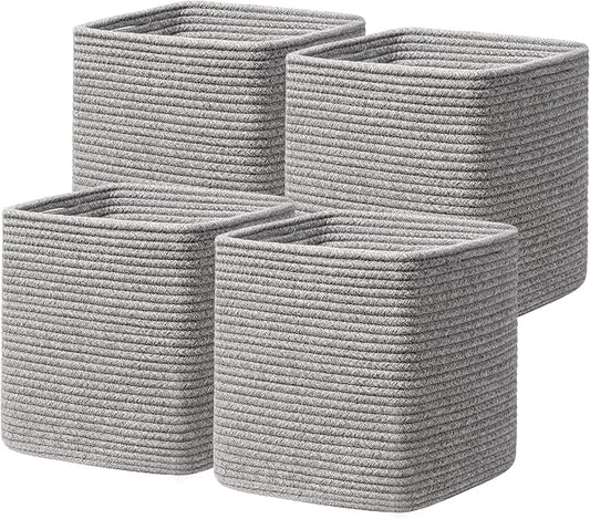 joybest 11inch Cube Storage Bins Set of 4, Cotton Rope Woven Organizer Basket for Shelves, Cube Bin Square Shelves Organizer Closet Storage, Nursery, Toy Organization, Gray by joybest