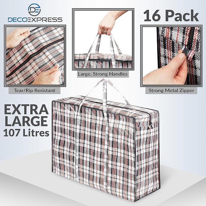 16 Pack Heavy Duty Moving Bags with Strong Zipper & Carrying Handles, 107L/ 28 gal Large Durable Clothes Storage Totes, 88 lbs Packing Moving Boxes, Closet Organizers and Storage (29.9x23.2x29.4 IN) - Image 4