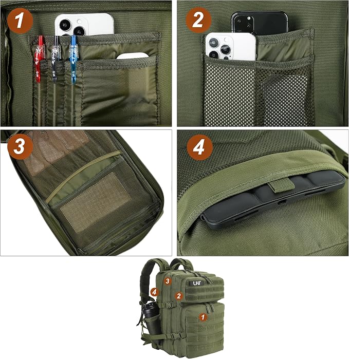 LHI Military Tactical Backpack for Men and Women 45L Army 3 Days Assault Pack Bag Large Rucksack with Molle System - Green - Image 8