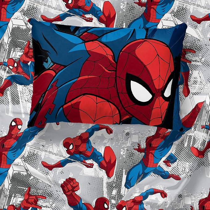 Marvel Spiderman Twin Comforter Set 4 Piece Kids Bedding for Boys, Multi | Bed in a Bag, Comforter Sheets Pillowcase, Official Product, Soft Microfiber, Machine Washable, Easy Care, Boys Gift - Image 5