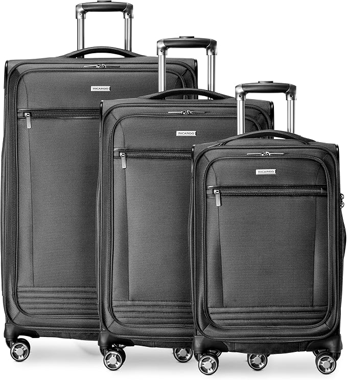 Ricardo Beverly Hills Avalon Softside 3-Piece Luggage Set Made with Sustainable 100% Recycled PET (rPET), Lightweight, Eco-Friendly Travel, Expandable, Dual Spinner Wheels, Black by RicardoBeverlyHills