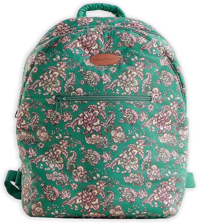 Maison d' Hermine Backpack for Women Men Cotton Shoulder Multipurpose Rucksack with Small Pouch Lightweight Multi Pocket Bag for Travel Work Beach Perfect for Spring Summer (Surya - Green) by MaisondHermine