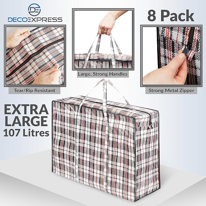 8 Pack Heavy Duty Moving Bags with Strong Zipper & Carrying Handles, 107L/ 28 gal Large Durable Clothes Storage Totes, 88 lbs Packing Moving Boxes, Closet Organizers and Storage (29.9x23.2x29.4 IN) - Image 4