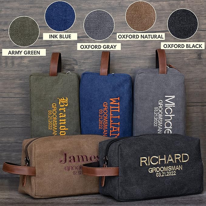 Groomsmen Gifts Set of 5, Embroidered - Personalized Toiletry Bags w/ Names & Titles, 5 Colors Custom Dopp Kit for Men, Travel Toiletry Bag for Men, 8 Thread Colors, Groomsmen Proposal Gifts - Image 4