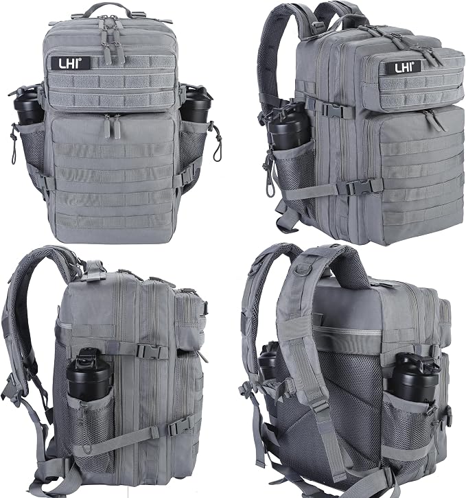 LHI Military Tactical Backpack for Men and Women 45L Army 3 Days Assault Pack Bag Large Rucksack with Molle System - Grey - Image 2