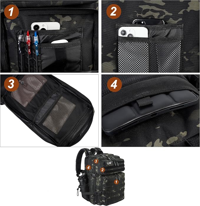 LHI Military Tactical Backpack for Men and Women 45L Army 3 Days Assault Pack Bag Large Rucksack with Molle System - Black CP - Image 6