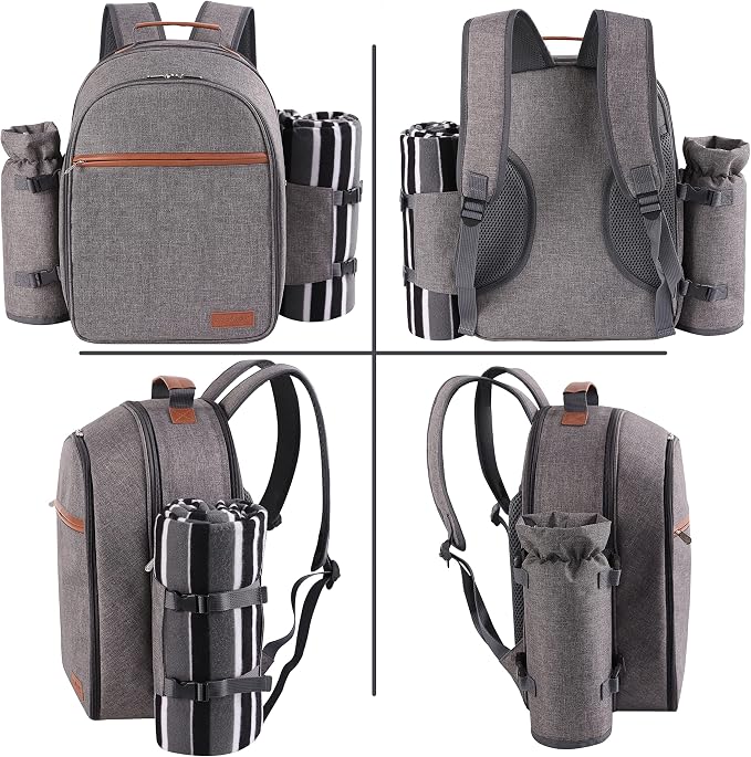 Apollo Walker Picnic Backpack Set for 2 Person with Cooler Compartment, Detachable Bottle/Wine Holder, Fleece Blanket, Plates and Cutlery Set - Image 6