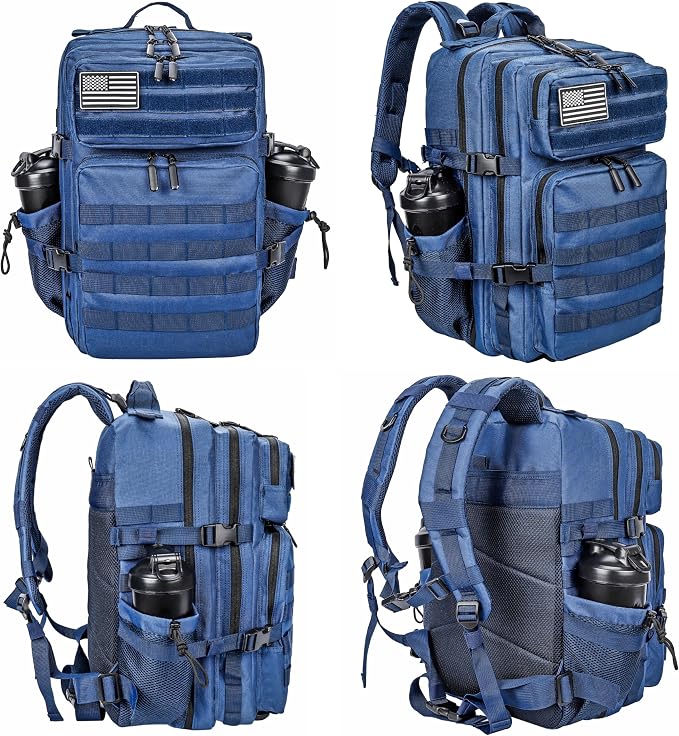 LHI Military Tactical Backpack for Men and Women 45L Army 3 Days Assault Pack Bag Large Rucksack with Molle System - Blue - Image 3