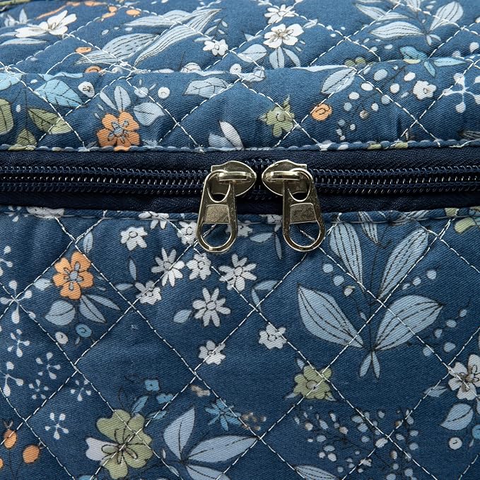Whispering Flowers Quilted Cotton Cosmetic Zipper Pouch, Large Capacity Makeup Accessories Storage Bag for Women Girls, Aesthetic Coquette Travel Toiletry Organizer (Set of 3) - Image 5