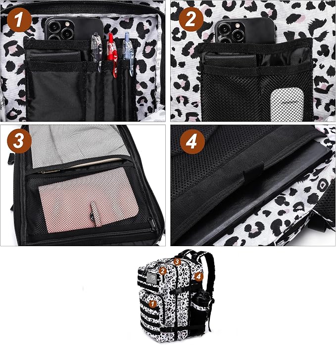 LHI Military Tactical Backpack for Men and Women 45L Army 3 Days Assault Pack Bag Large Rucksack with Molle System - Leopard - Image 6