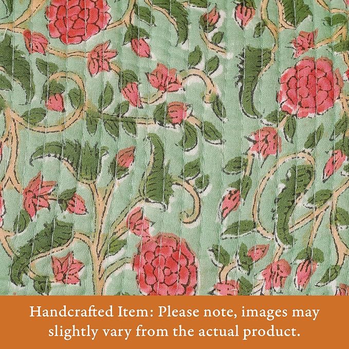 Saffron Marigold Quilted Makeup Bag Set of 3, Hand Block Printed Cotton Cosmetic Bags for Women, Waterproof Lined Travel Toiletry Bag, Coquette Floral Aesthetic, Handmade Gift, Rambling Rose - Image 2