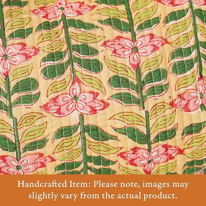Saffron Marigold Quilted Makeup Bag Set of 3, Hand Block Printed Cotton Cosmetic Bags for Women, Waterproof Lined Travel Toiletry Bag, Coquette Aesthetic, Handmade Gift, Madagascar Prewinkle Butter - Image 2